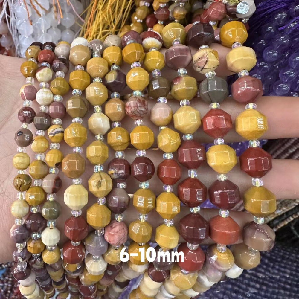 MYA3308--6-10mm Natural Egg Yolk Stone Faceted Lantern Beads