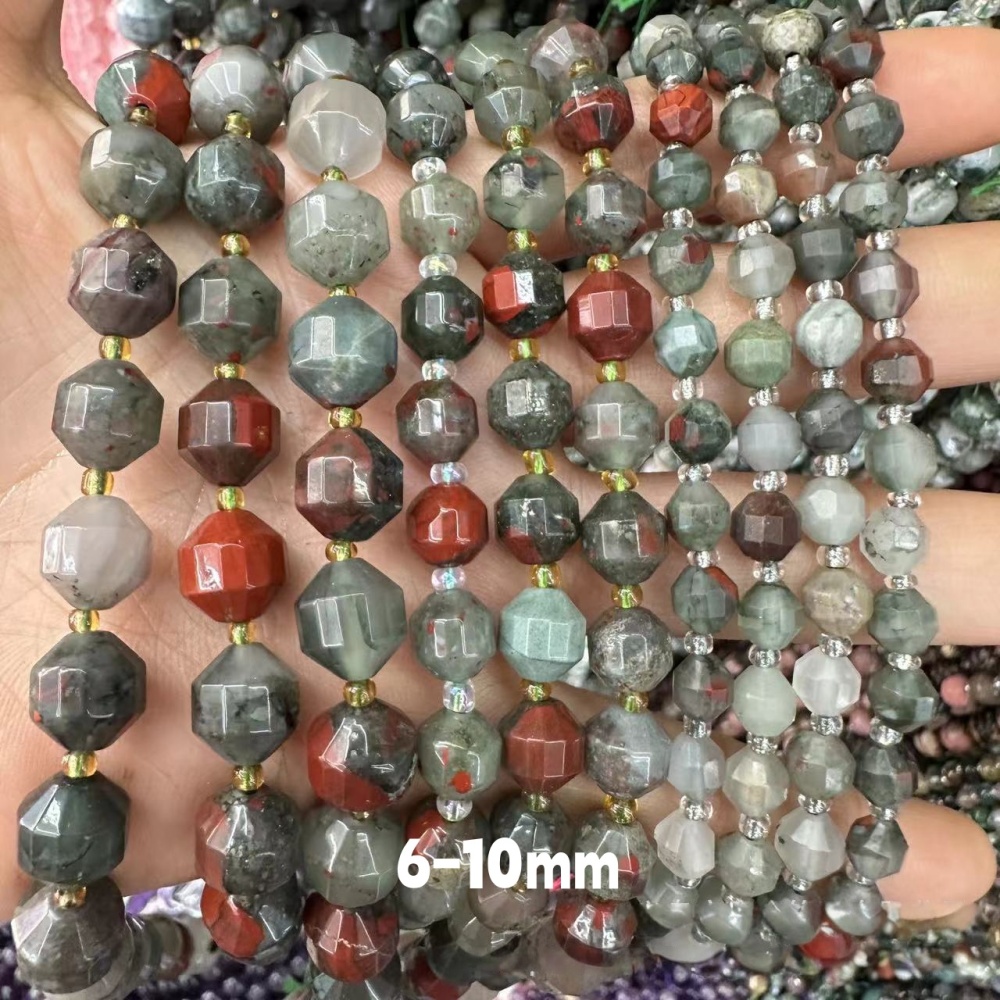 MYA3310--6-10mm Natural African Bloodstone Faceted Lantern Beads