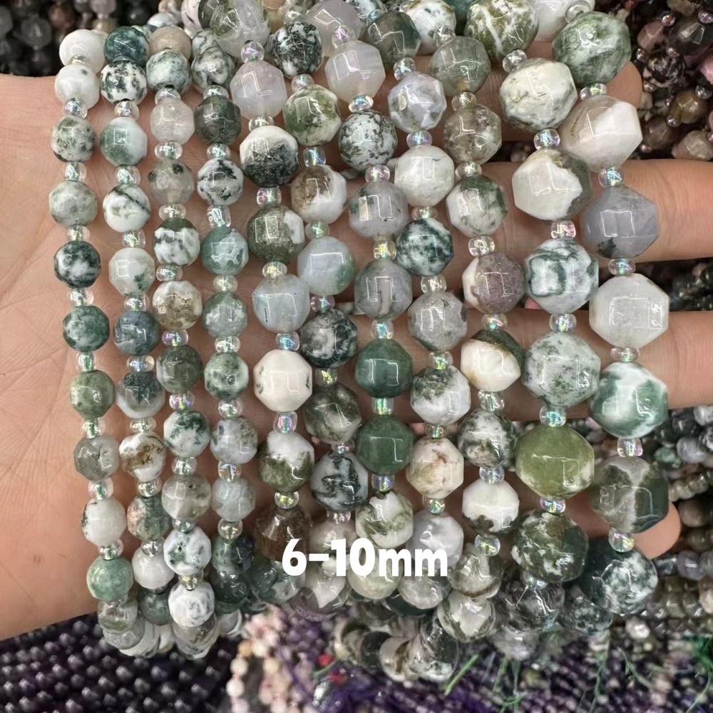 MYA3311--6-10mm Natural Tree Grain Agate Faceted Lantern Beads