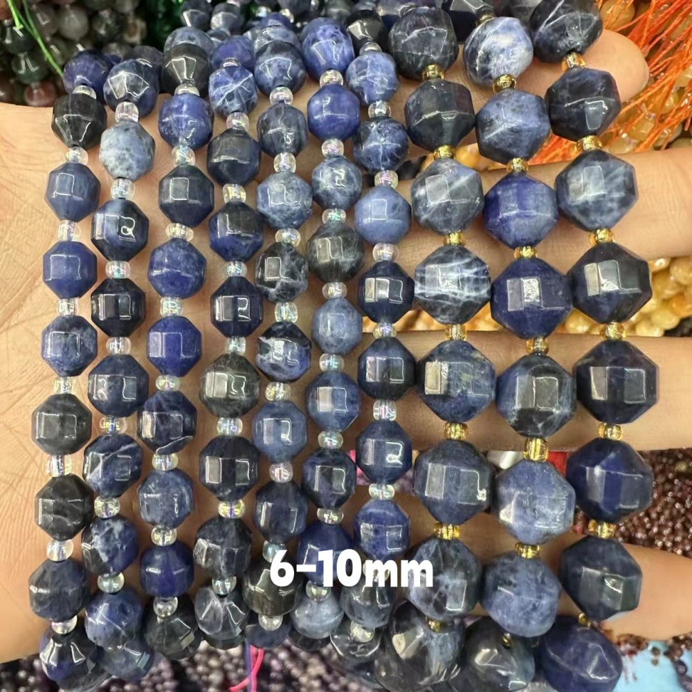 MYA3312--6-10mm Natural Sodalite Faceted Lantern Beads