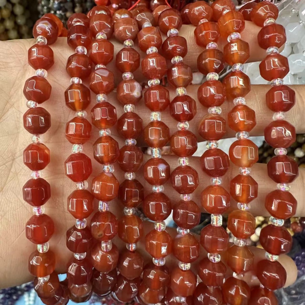 MYA3316--6-12mm Natural Red Agate Faceted Lantern Beads