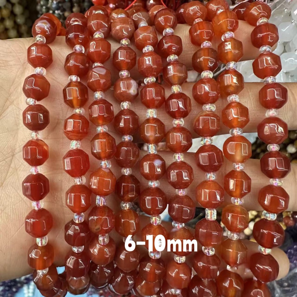 MYA3316--6-12mm Natural Red Agate Faceted Lantern Beads