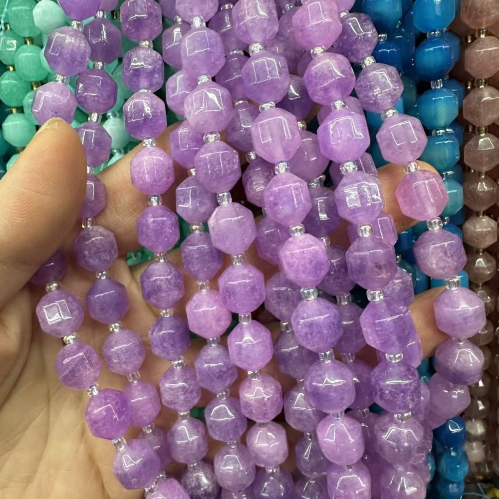MYA3318--6-12mm Natural Purple Jade Faceted Lantern Beads