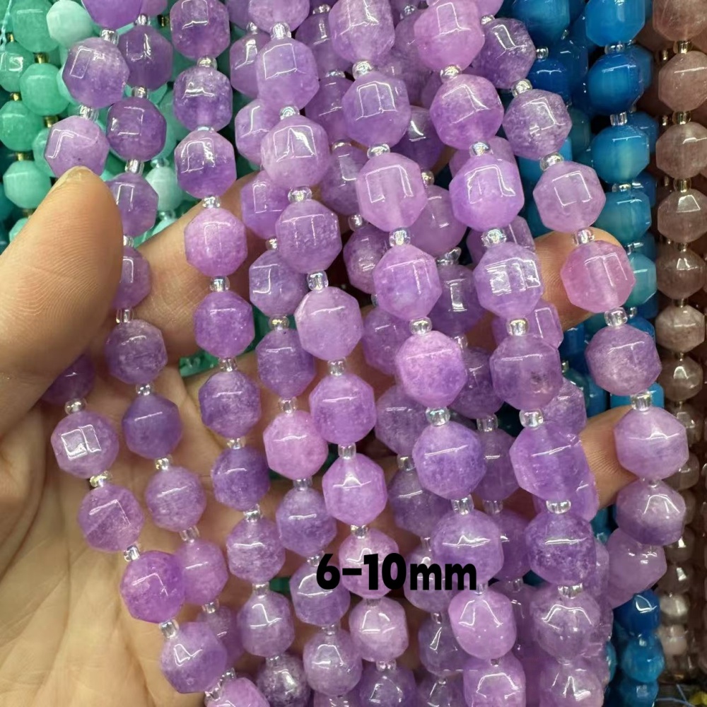 MYA3318--6-12mm Natural Purple Jade Faceted Lantern Beads