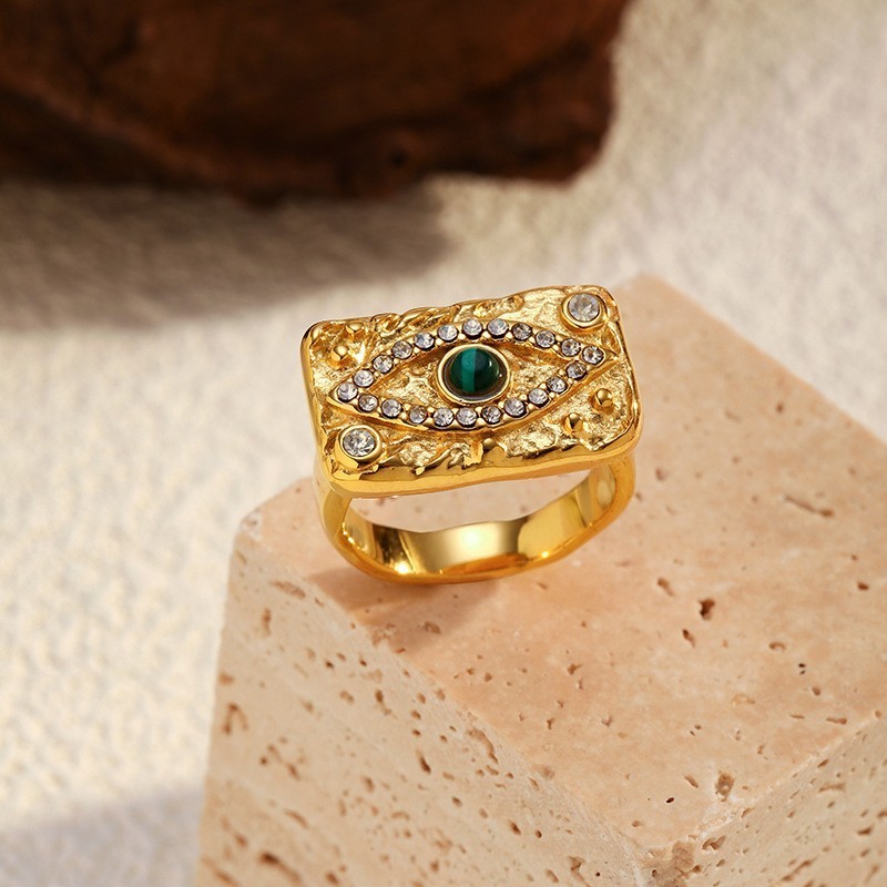 Natural Stone Stainless Steel Open Ring