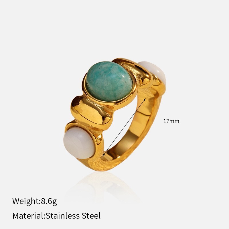 Natural Stone Stainless Steel Open Ring