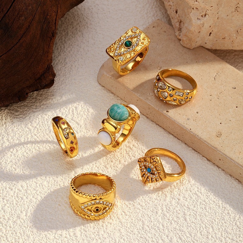 Natural Stone Stainless Steel Open Ring