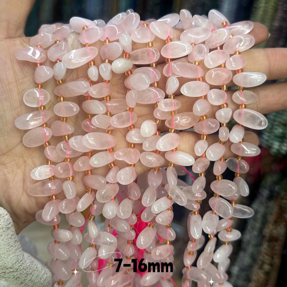 MYA3325--7-16mm Natural Rose Quartz Teardrop-Shaped Tooth Beads