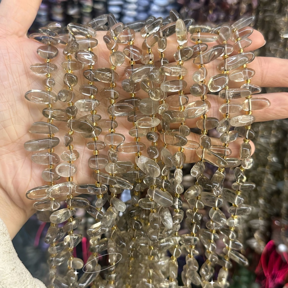 MYA3329--7-16mm Natural Smoky Quartz Teardrop-Shaped Long Tooth Beads