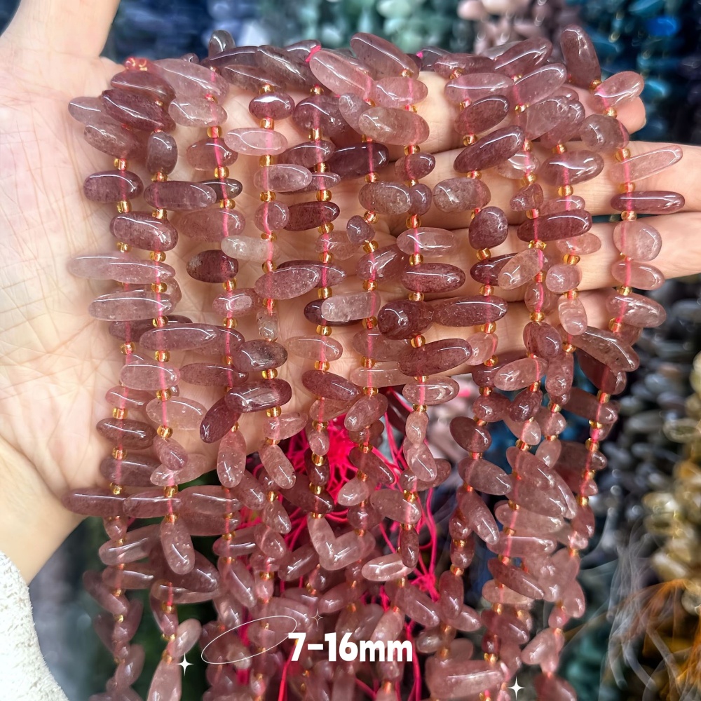MYA3330--7-16mm Natural Strawberry Quartz Teardrop-Shaped Long Tooth Beads