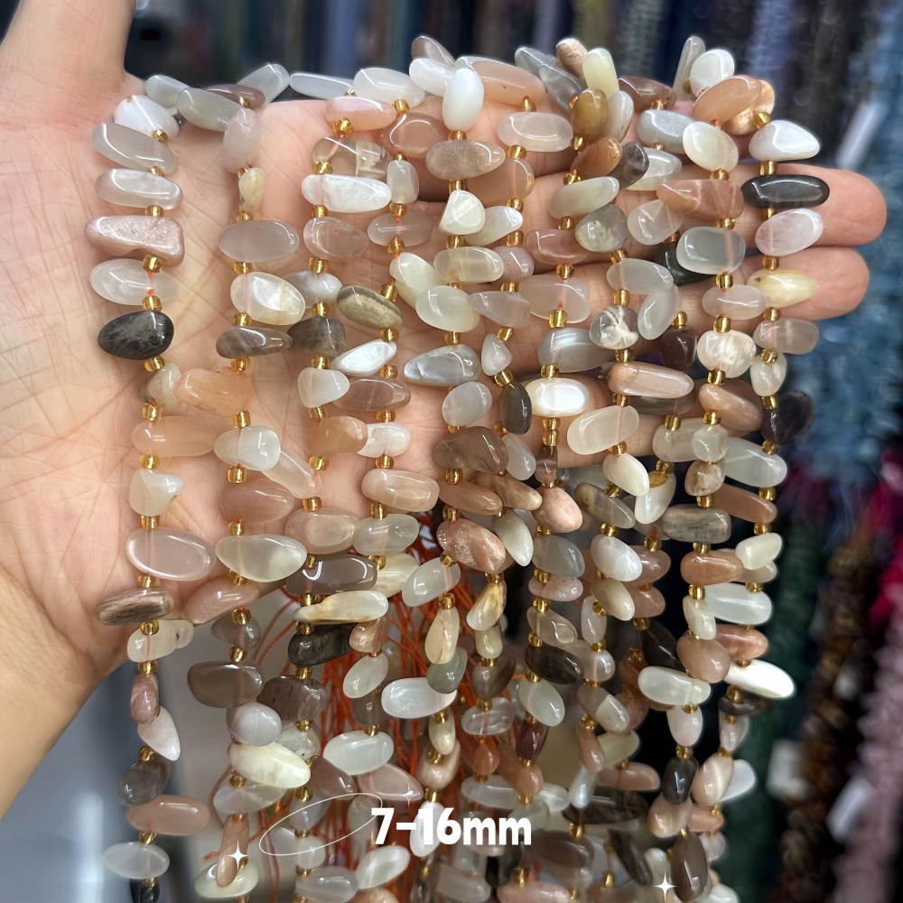 MYA3331--7-16mm Natural Rainbow Moonstone Teardrop-Shaped Long Ivory Beads