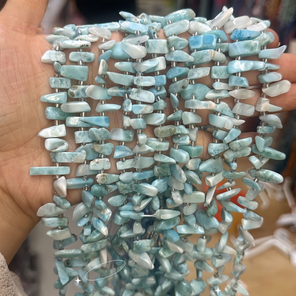 MYA3321--7-16mm Natural Larimar Teardrop-shaped Long Tooth Beads