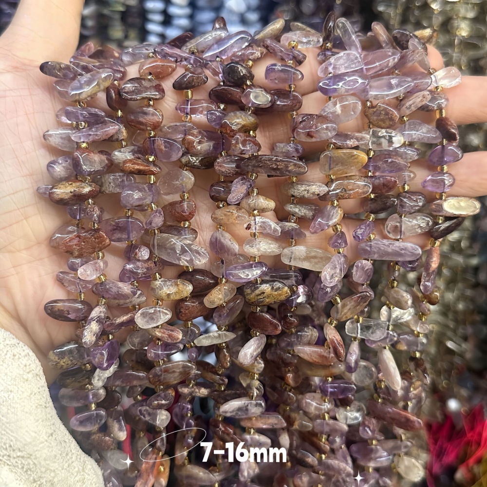 MYA3335--7-16mm Natural Purple Phantom Quartz Teardrop-Shaped Long Tooth Beads