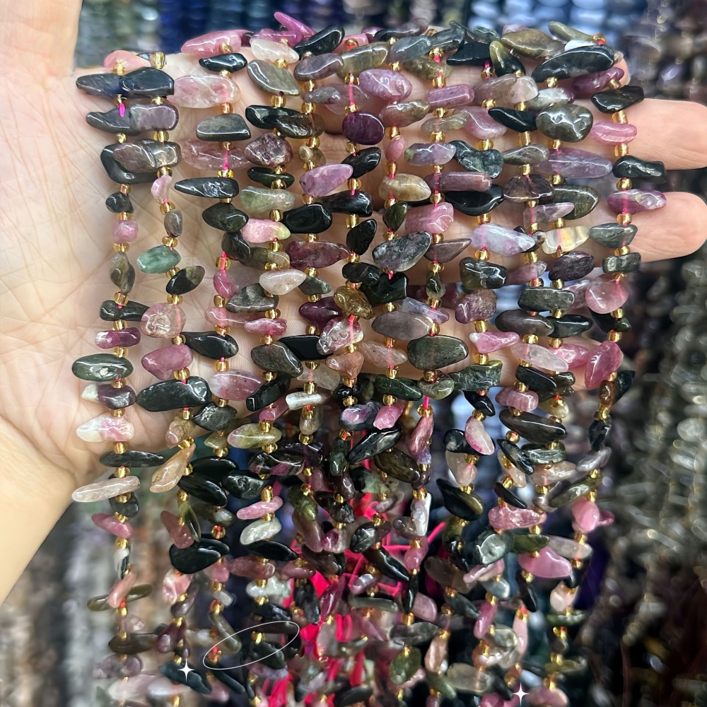 MYA3339--7-16mm Natural Tourmaline Teardrop-Shaped Long Ivory Beads