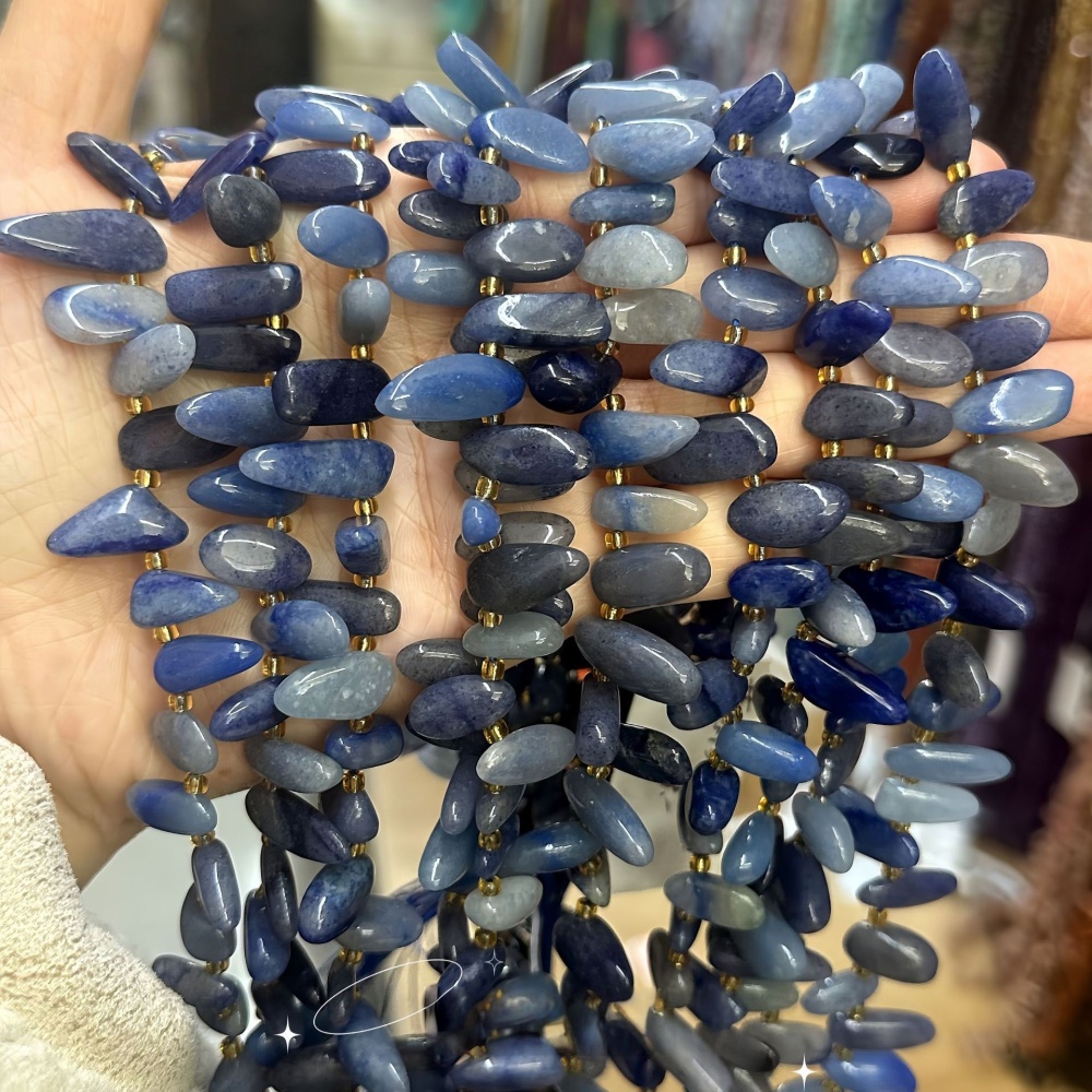 MYA3342--7-16mm Natural Blue Aventurine Teardrop-Shaped Long Tooth Beads