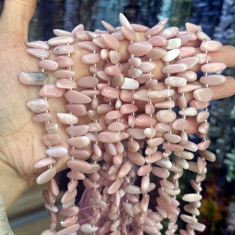 MYA3344--7-16mm Natural Pink Opal Teardrop-Shaped Long Tooth Beads