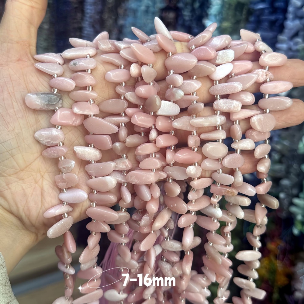 MYA3344--7-16mm Natural Pink Opal Teardrop-Shaped Long Tooth Beads