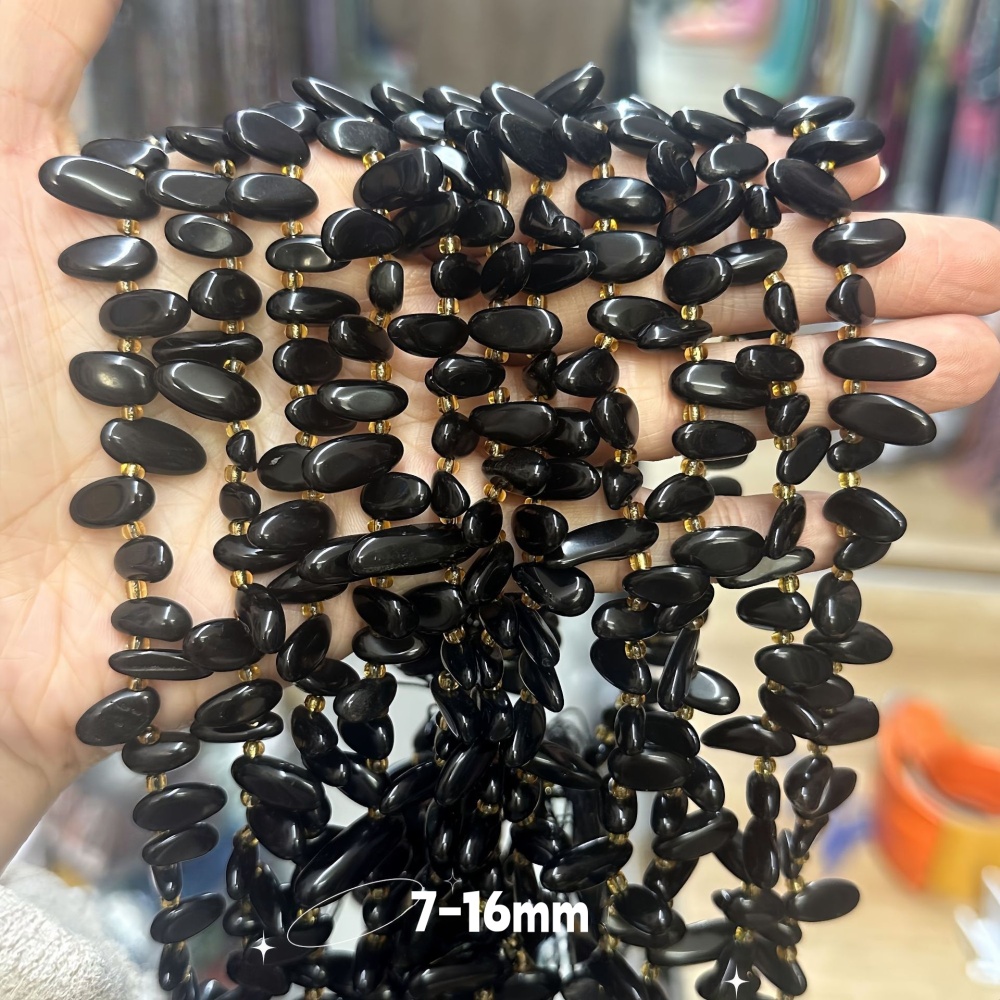 MYA3349--7-16mm Natural Obsidian Teardrop-Shaped Long Tooth Beads