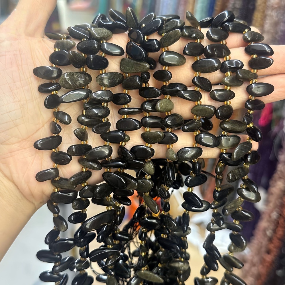 MYA3351--7-16mm Natural Golden Obsidian Teardrop-Shaped Long Tooth Beads