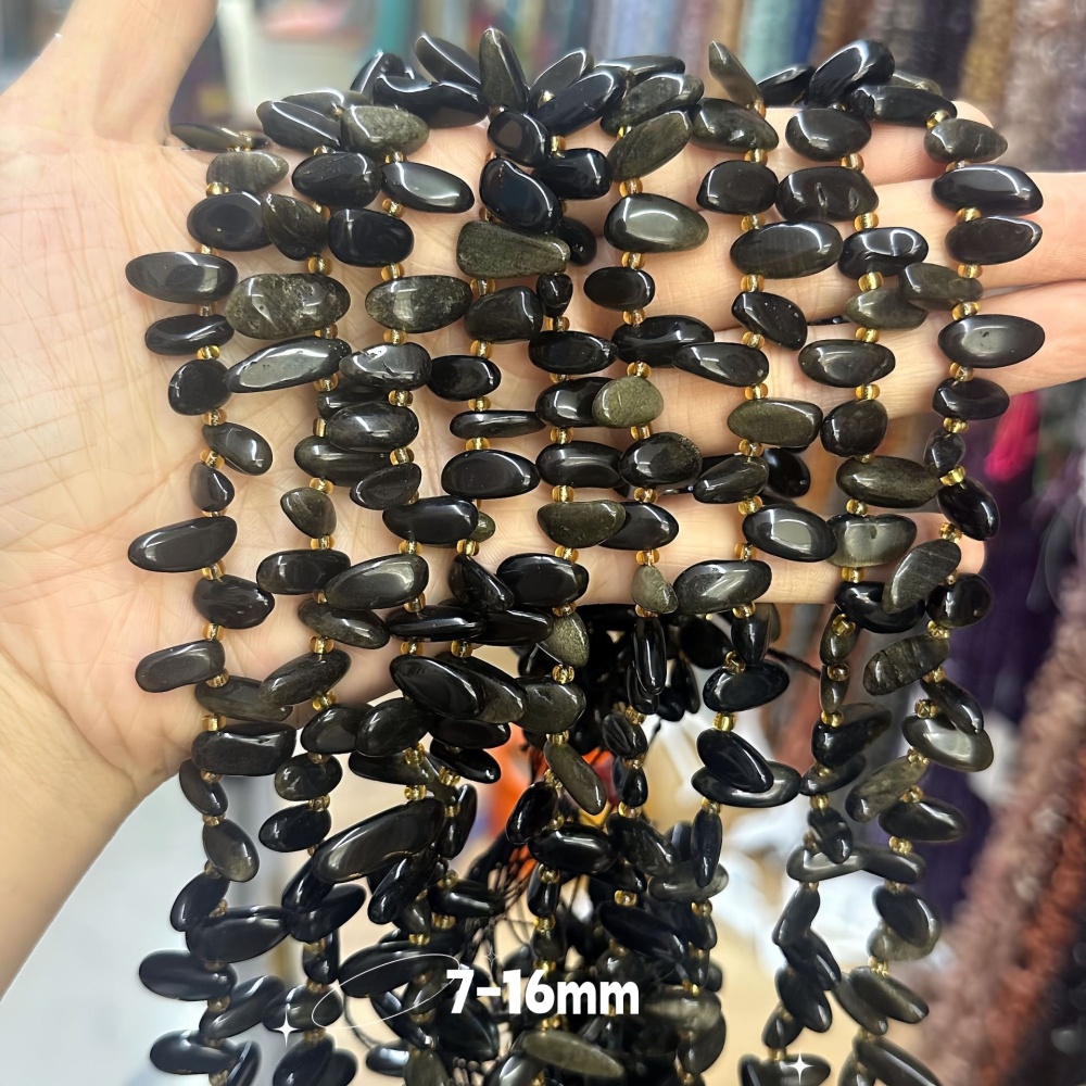 MYA3351--7-16mm Natural Golden Obsidian Teardrop-Shaped Long Tooth Beads