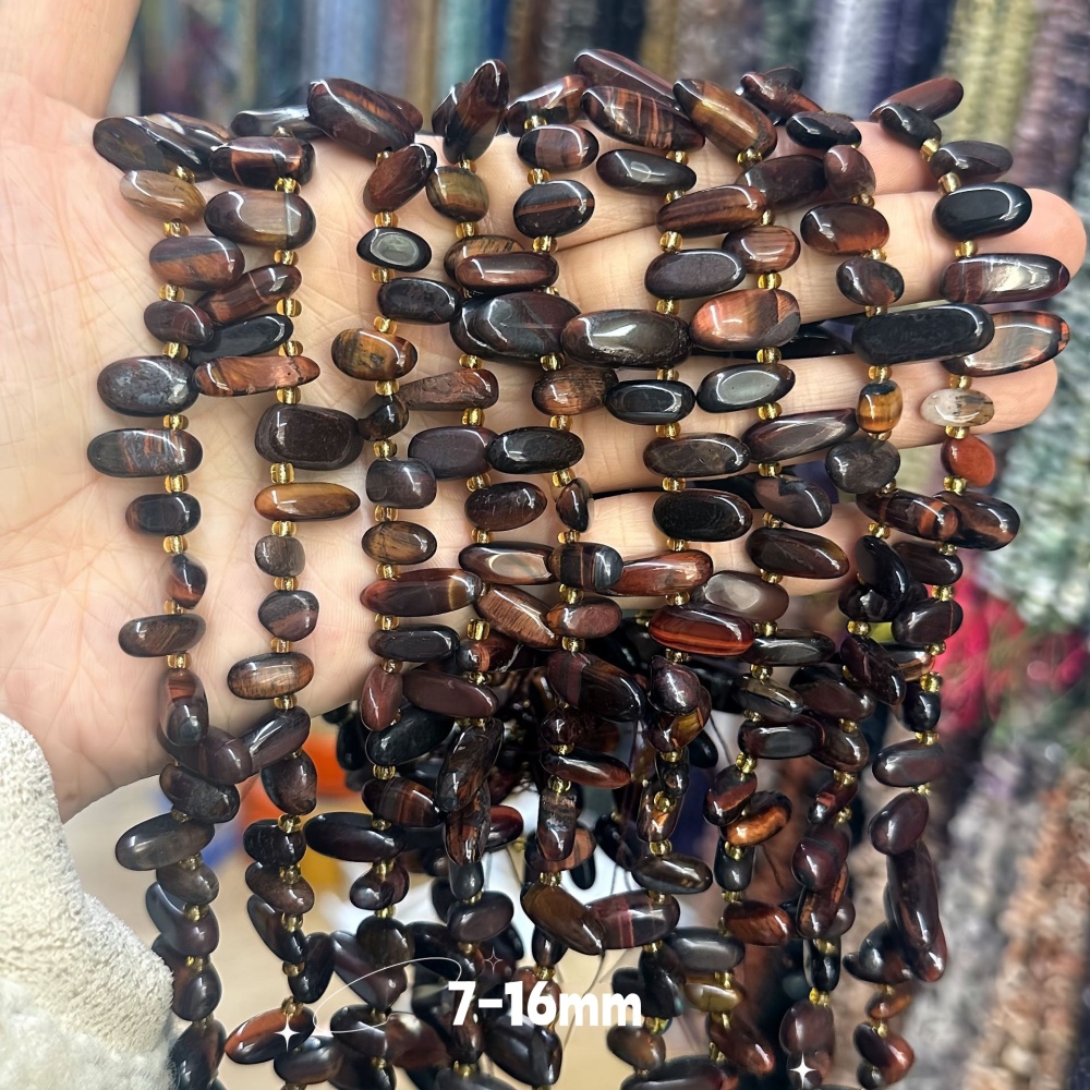 MYA3352--7-16mm Natural Red Tiger's Eye Teardrop-Shaped Long Tooth Beads