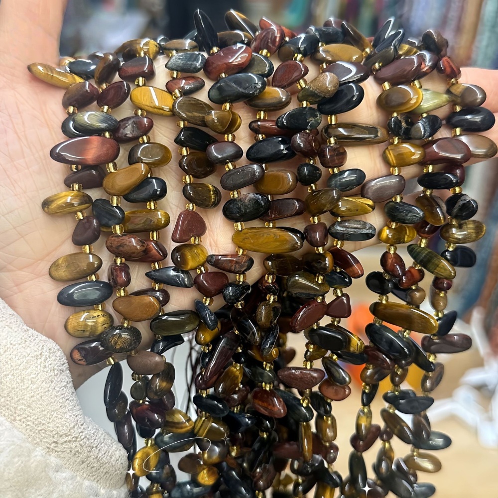 MYA3353--7-16mm Natural Tricolor Tiger's Eye Teardrop-Shaped Long Tooth Beads