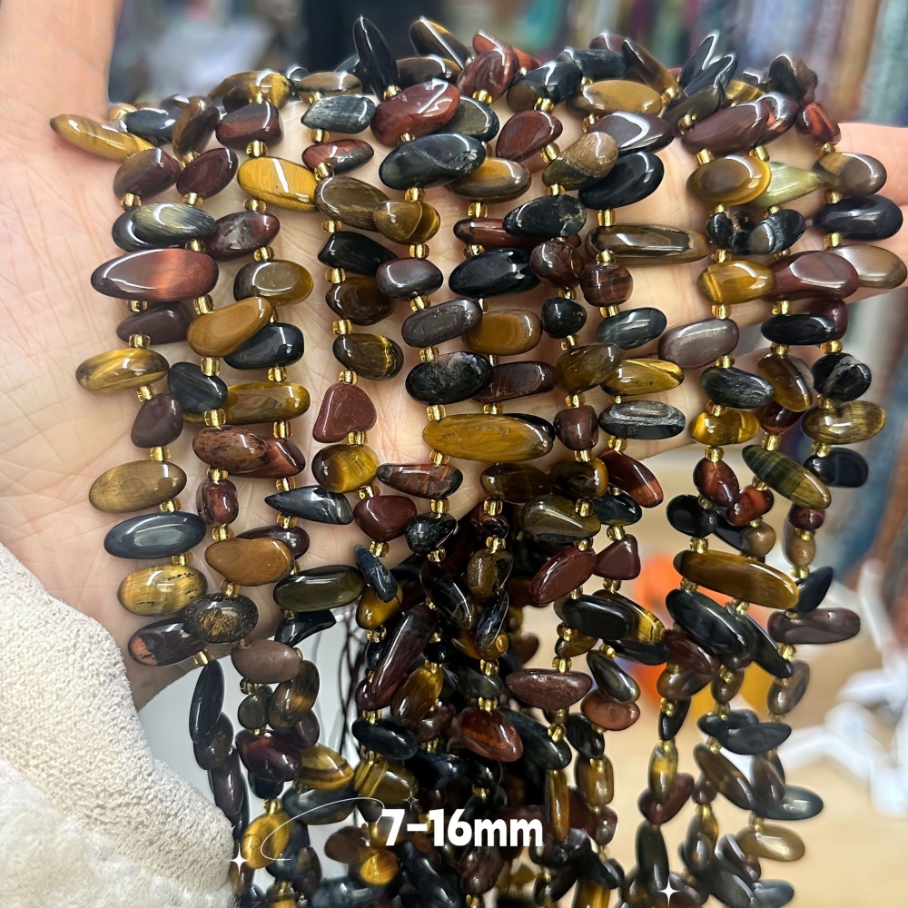 MYA3353--7-16mm Natural Tricolor Tiger's Eye Teardrop-Shaped Long Tooth Beads