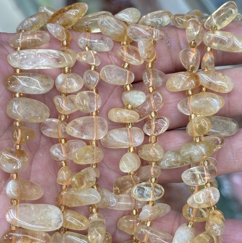 MYA3327--7-16mm Natural Citrine Teardrop-shaped Long Tooth Beads