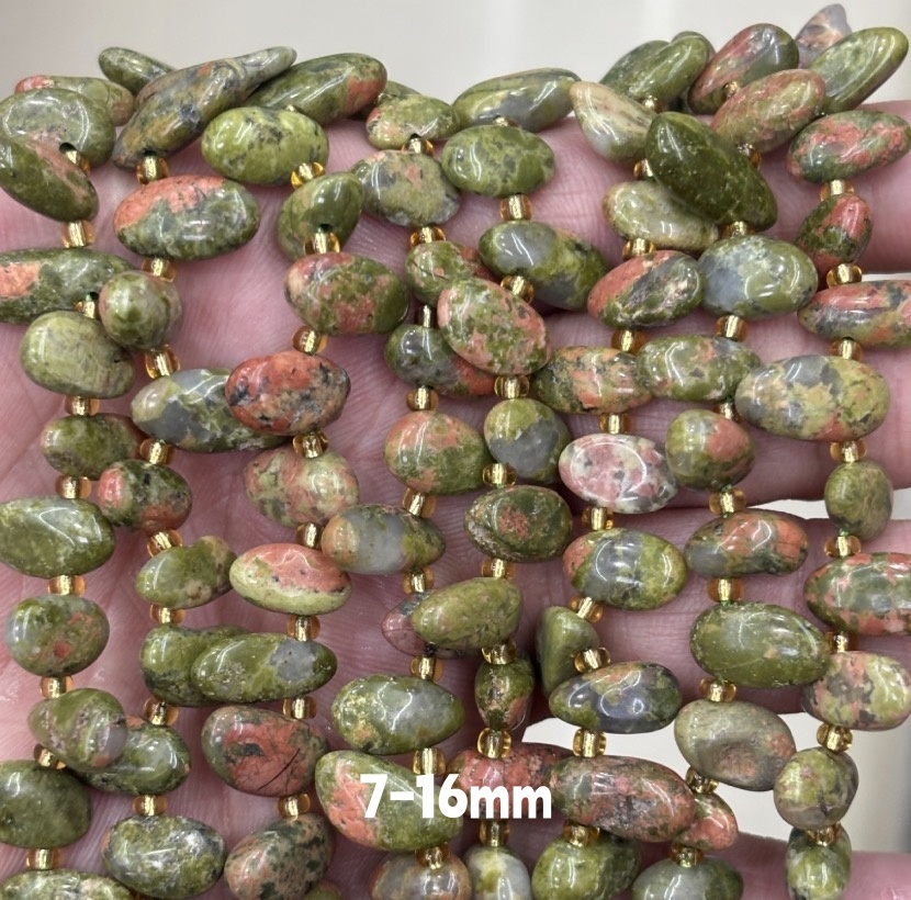 MYA3360--7-16mm Natural Unakite Teardrop-Shaped Long Tooth Beads