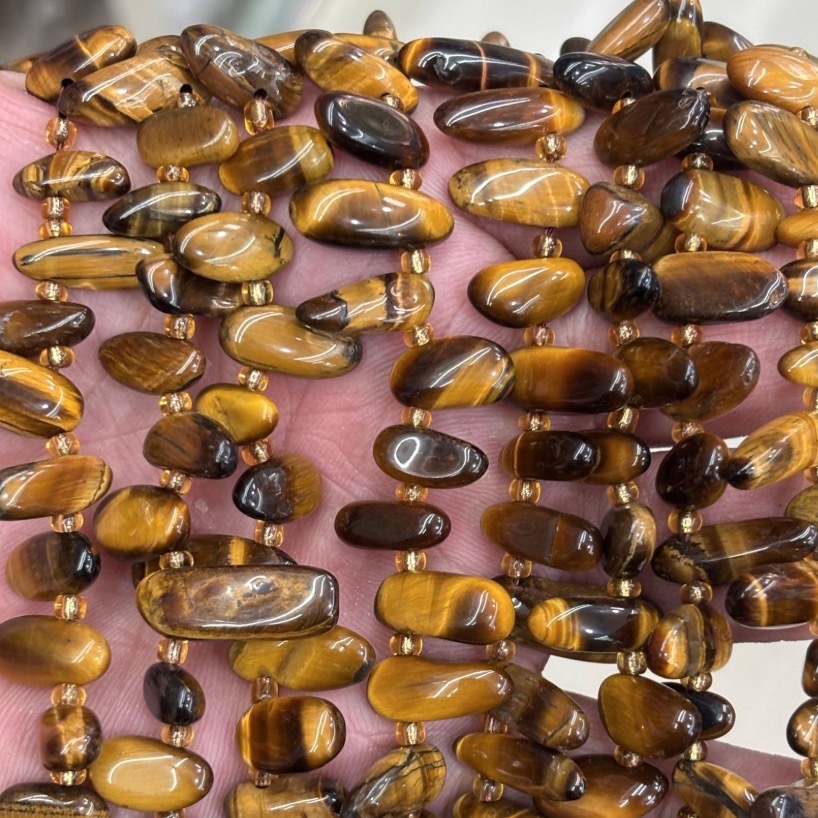 MYA3361--7-16mm Natural Tiger's Eye Teardrop-Shaped Long Tooth Beads