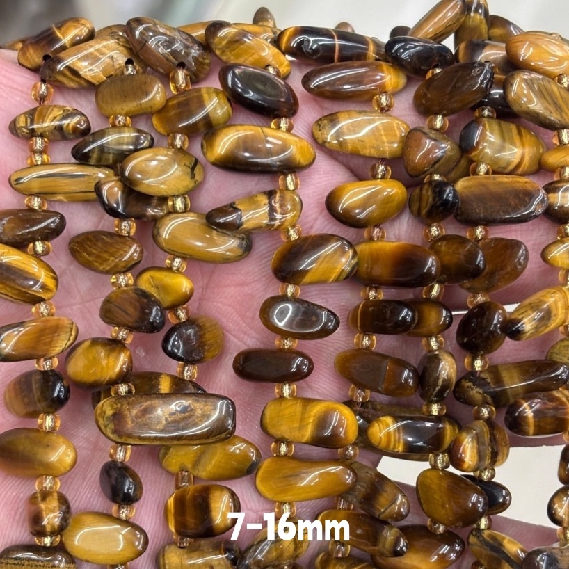 MYA3361--7-16mm Natural Tiger's Eye Teardrop-Shaped Long Tooth Beads