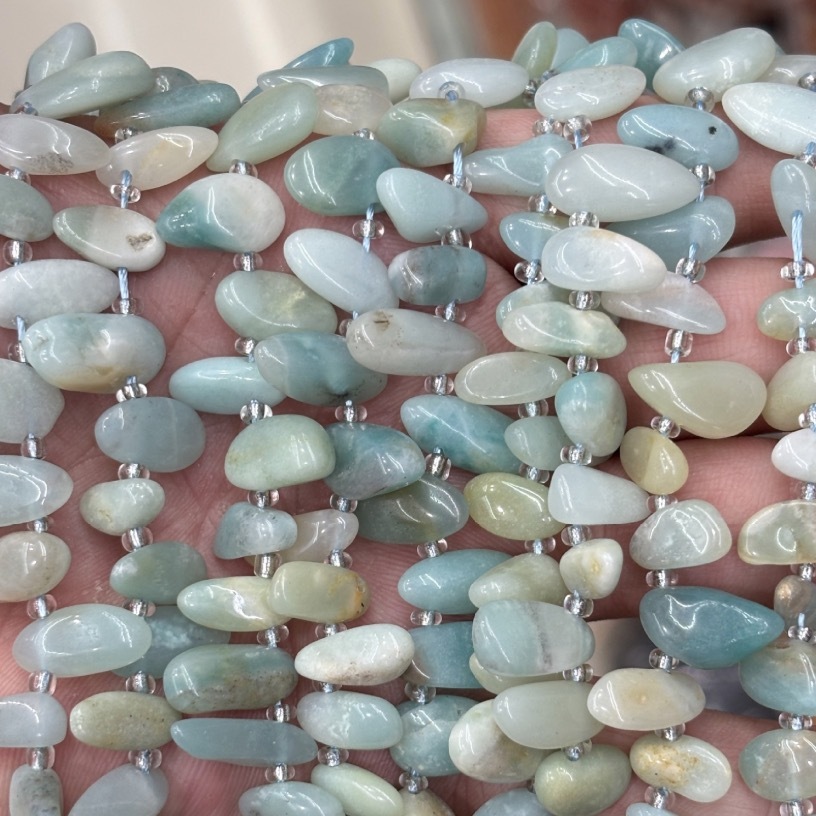 MYA3362--7-16mm Natural Amazonite Teardrop-Shaped Long Tooth Beads