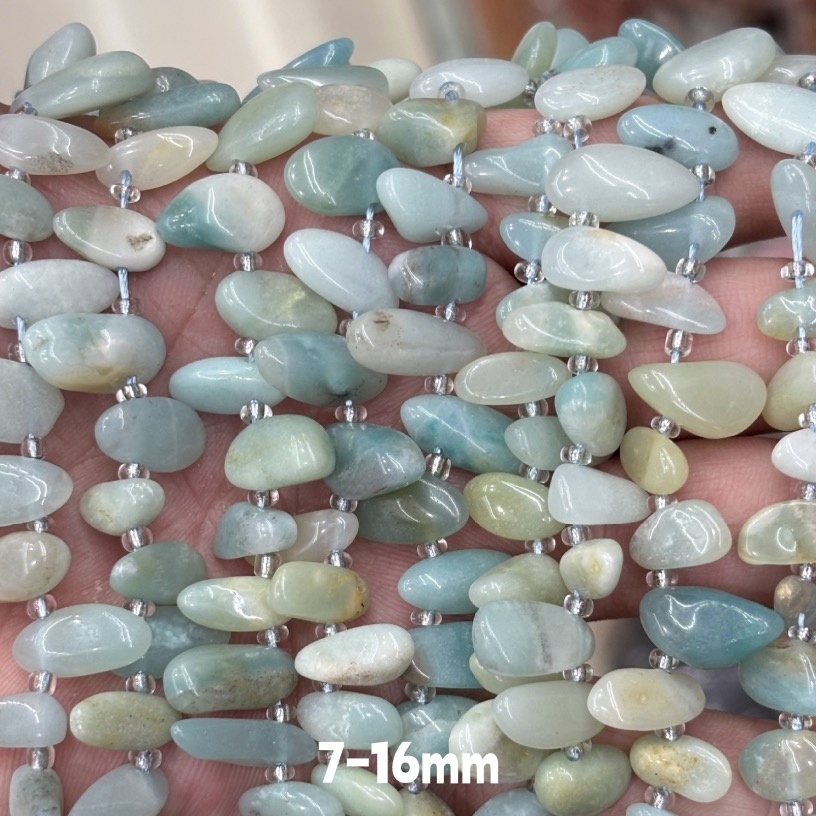 MYA3362--7-16mm Natural Amazonite Teardrop-Shaped Long Tooth Beads