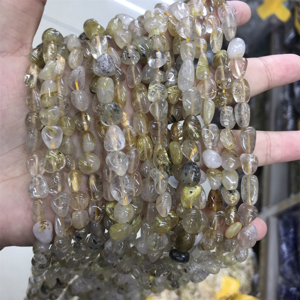 MYA3370--5-7mm Natural Golden Rutilated Quartz Irregularly Shaped Beads