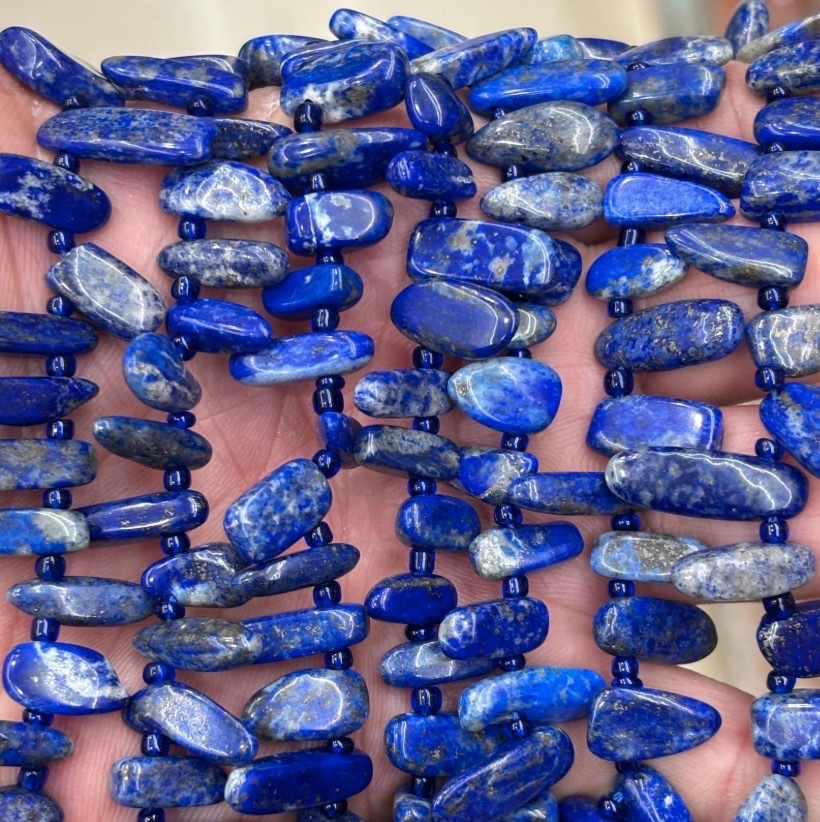 MYA3365--7-16mm Natural Lapis Lazuli Teardrop-Shaped Long Tooth Beads