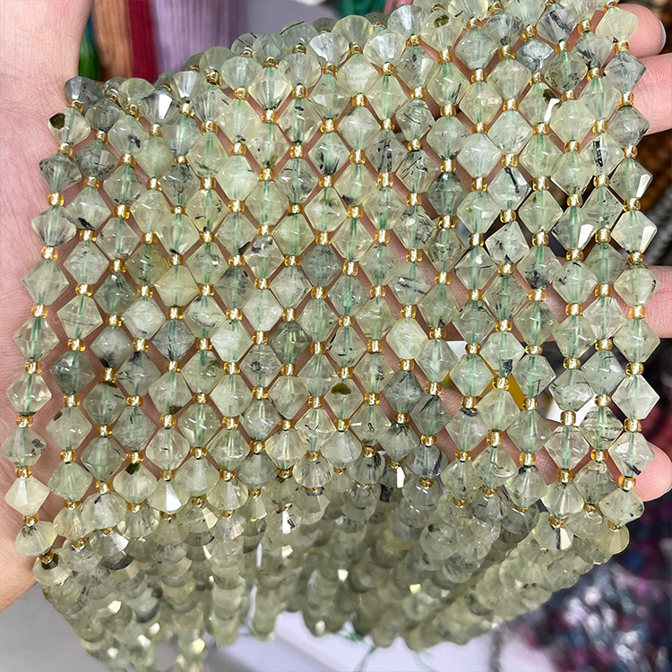 Pyramid-cut Natural Crystal Bead with Two Pointed Ends
