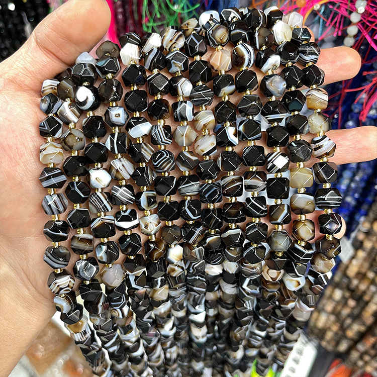 Natural Stone Tang Octagonal Faceted Bead with Antique Finish