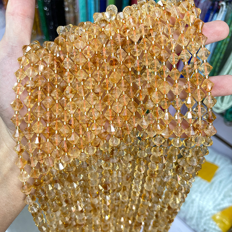Pyramid-cut Natural Crystal Bead with Two Pointed Ends
