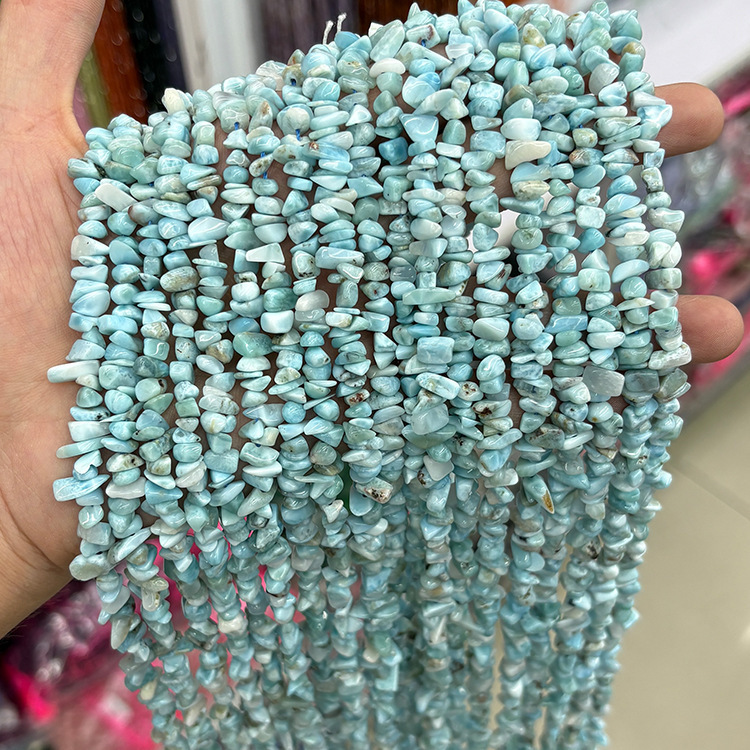 Natural Larimar Spacer Beads with Copper Needles and Sodium Calcite Crushes