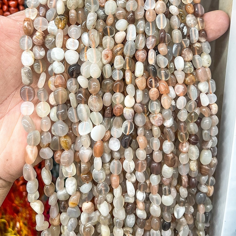 MYA3441--6-8mm Natural Mixed-Color Moonstone Irregular Shaped Beads