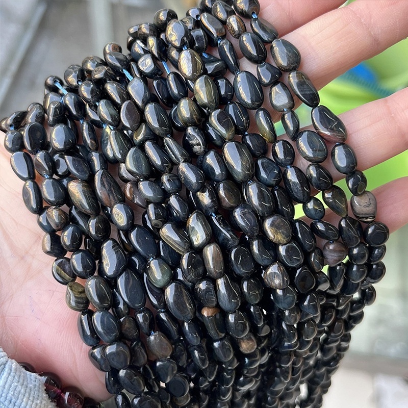 MYA3447--6-8mm Natural Yellow and Blue Tiger's Eye Irregular Shaped Beads