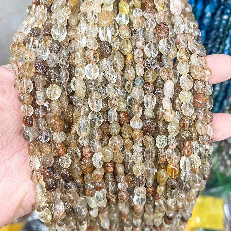 MYA3452--6-8mm Natural Copper Rutilated Quartz Irregular Shaped Beads