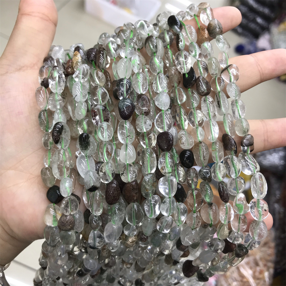 MYA3385--5-7mm Natural Green Phantom Quartz Irregularly Shaped Beads