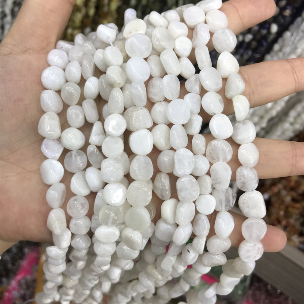 MYA3403--8-10mm Natural White Moonstone Irregularly Shaped Beads