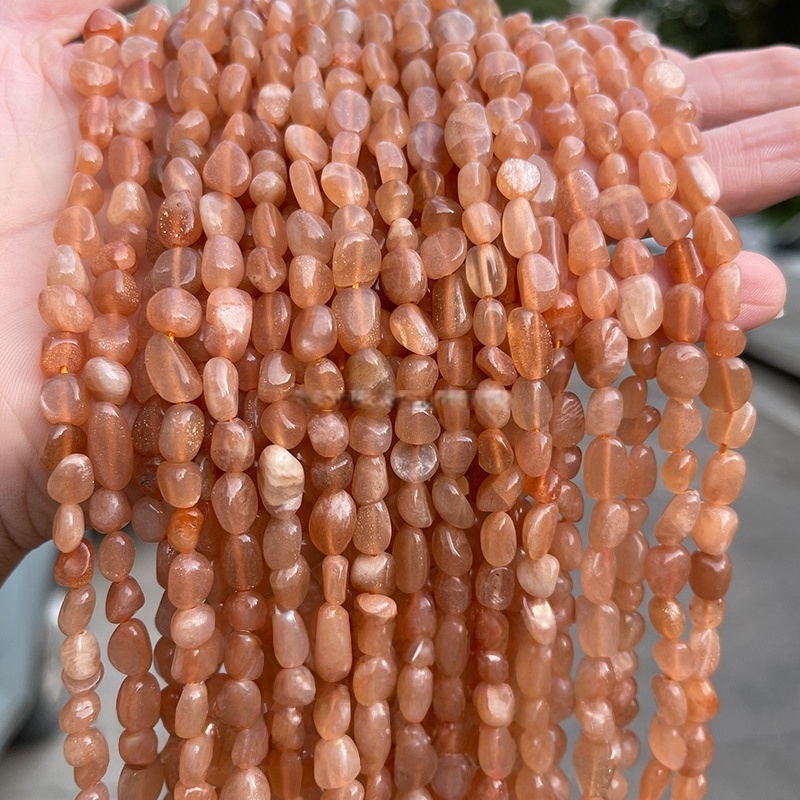 MYA3440--6-8mm Natural Orange Moonstone Irregular Shaped Beads