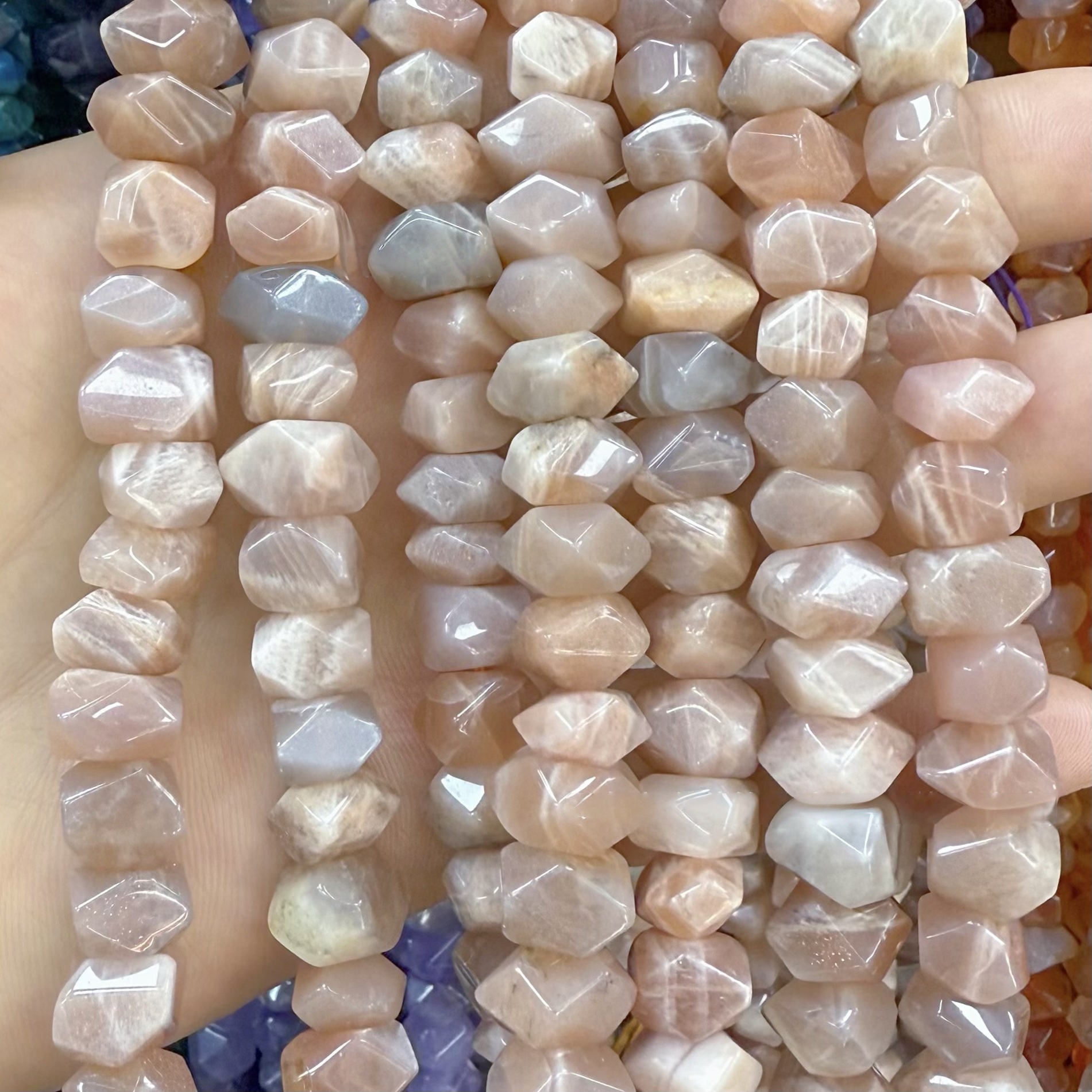 MYA3491--6*11mm Natural Sunstone Strike Corner Irregular Loose Beads