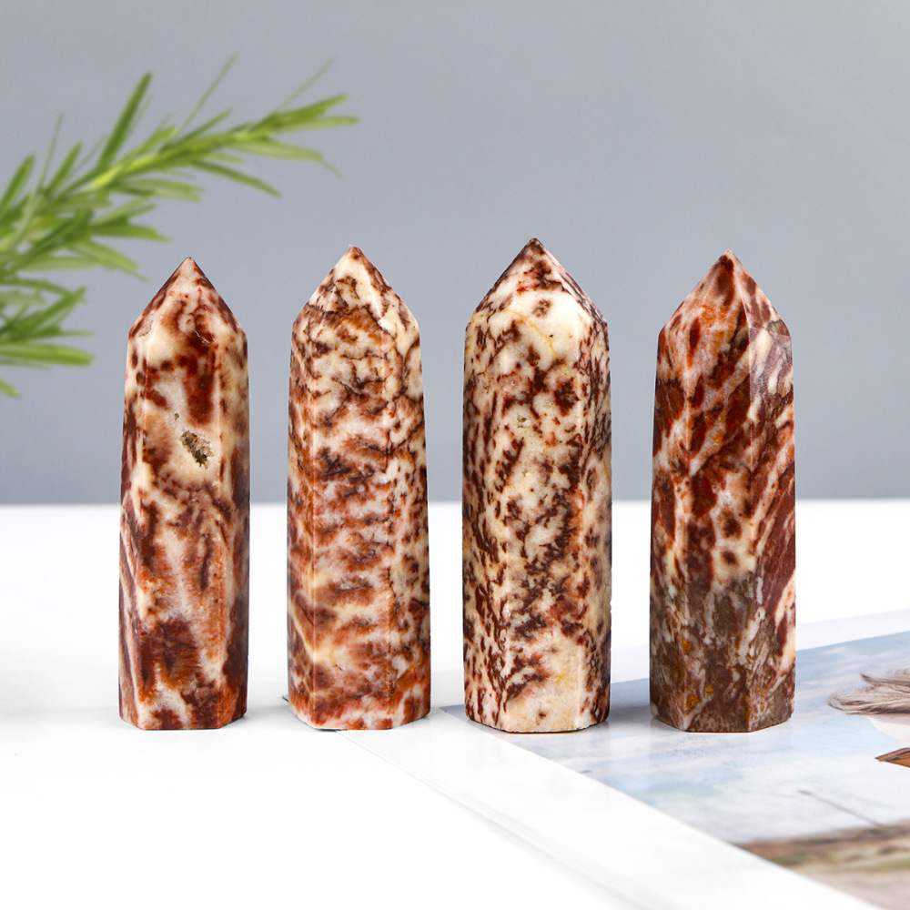 Natural Coral Jade Single-Pointed Crystal Decorative Home Ornament