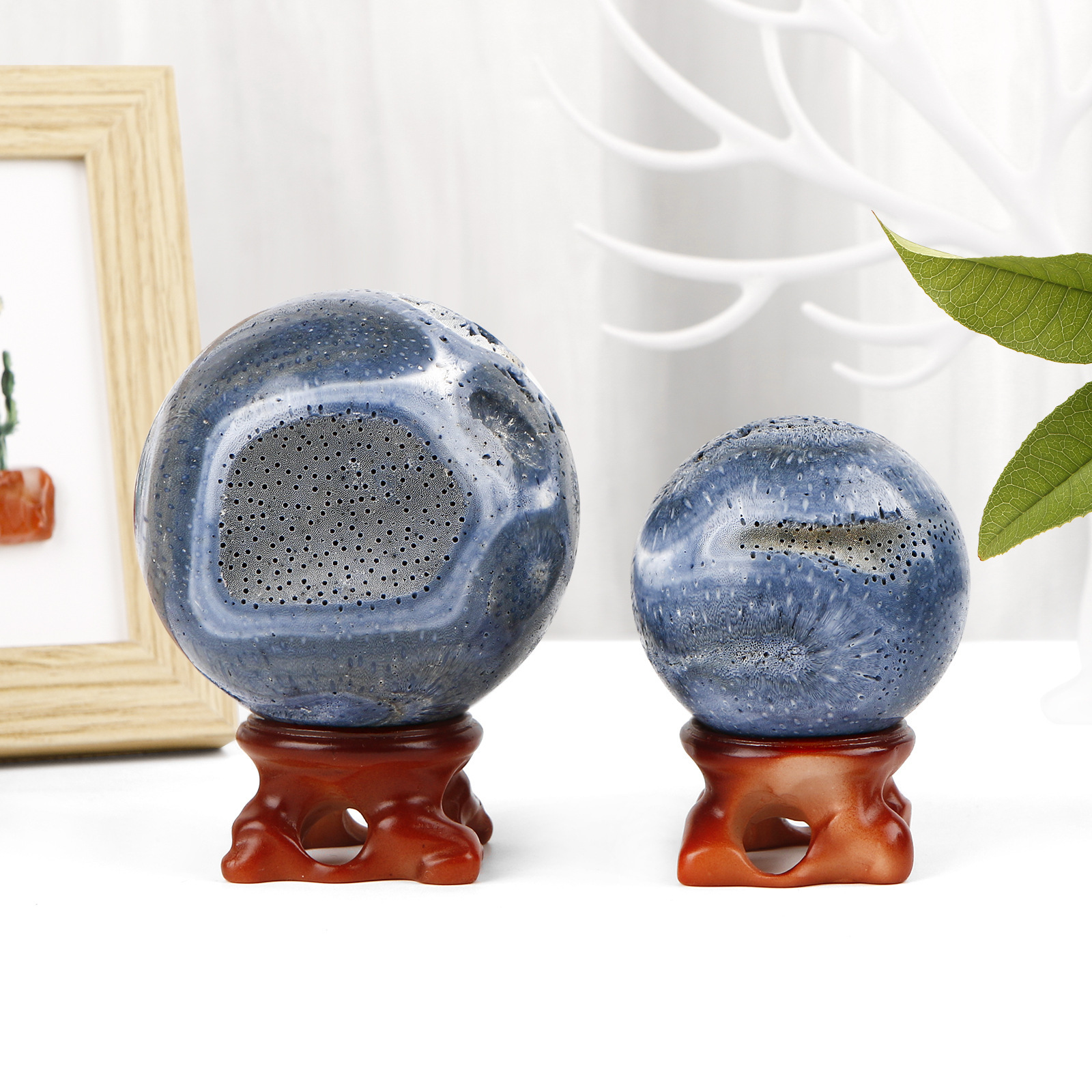 Natural Crystal Ball Blue Coral Ball Landscape Stone Home Decor