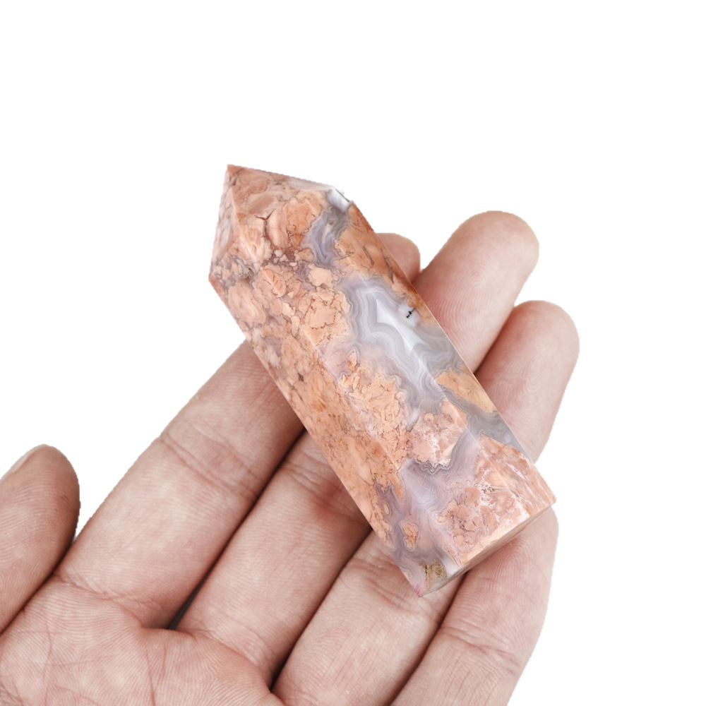 Natural Crystal Raw Stone Pink Cherry Blossom Agate Single-Pointed Hexagonal Prism