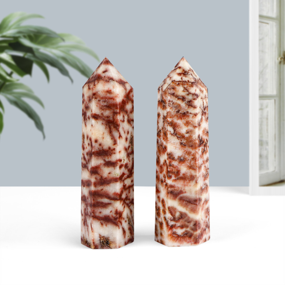 Natural Coral Jade Single-Pointed Crystal Decorative Home Ornament